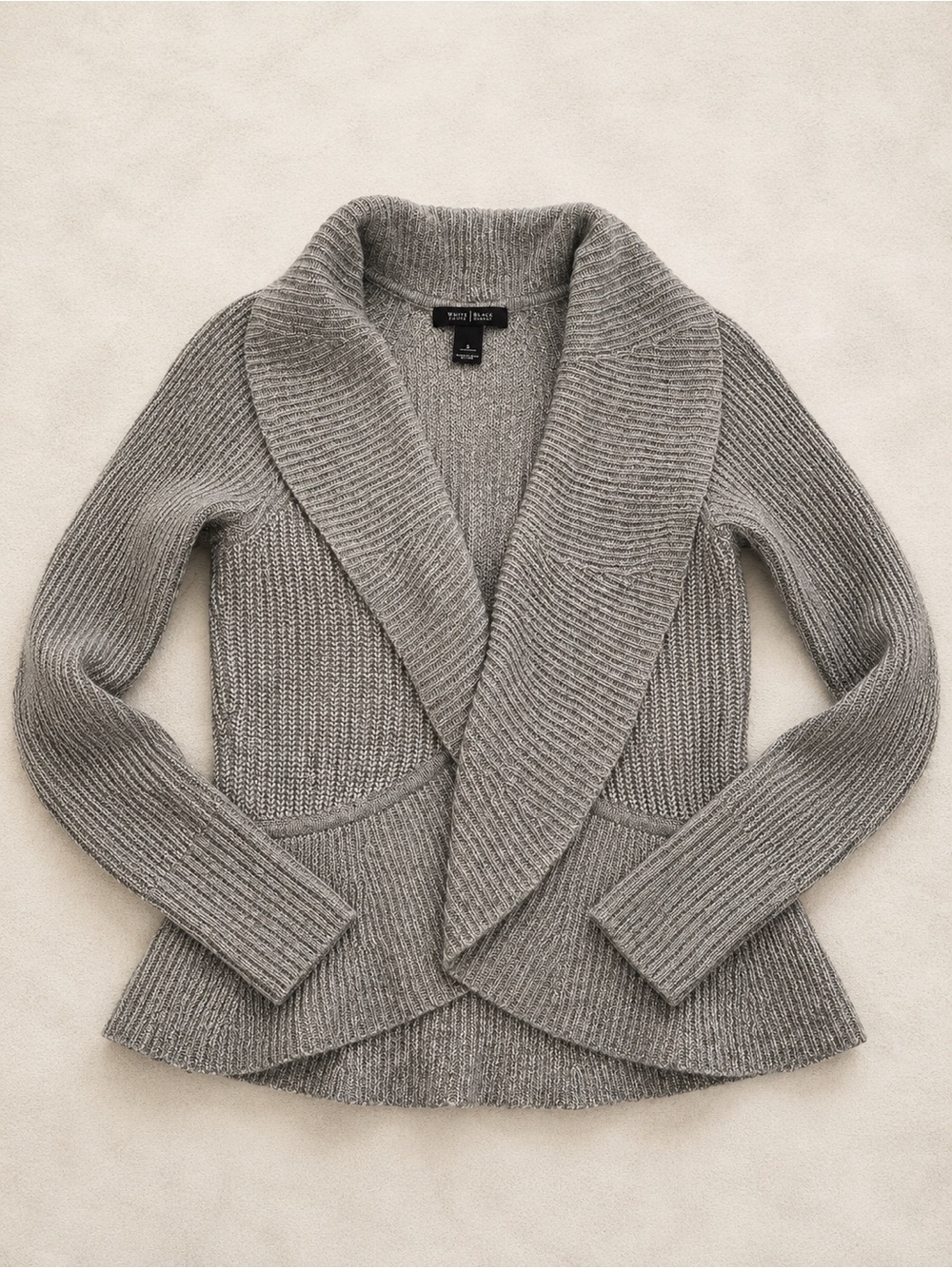 White House Black Market Heather Gray Ribbed Shawl Collar Cardigan